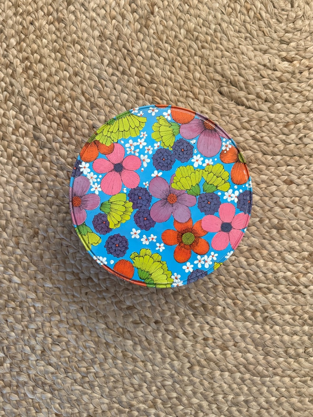Vintage Floral Round Tin Retro 60s 70s Flower Power Storage Box